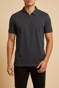 Modern Quarter-Zip Short Sleeve Performance Polo in Charcoal  #2299