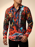 Lion and Supercar Graphic Long Sleeve Western Shirt #4SPR05