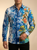 Barabas Tiger & Floral Print Long Sleeve Button-Down Shirt #5SPR08