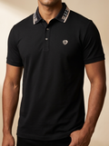 El Baron Black Polo Shirt with Plaid Collar Trim BSP624