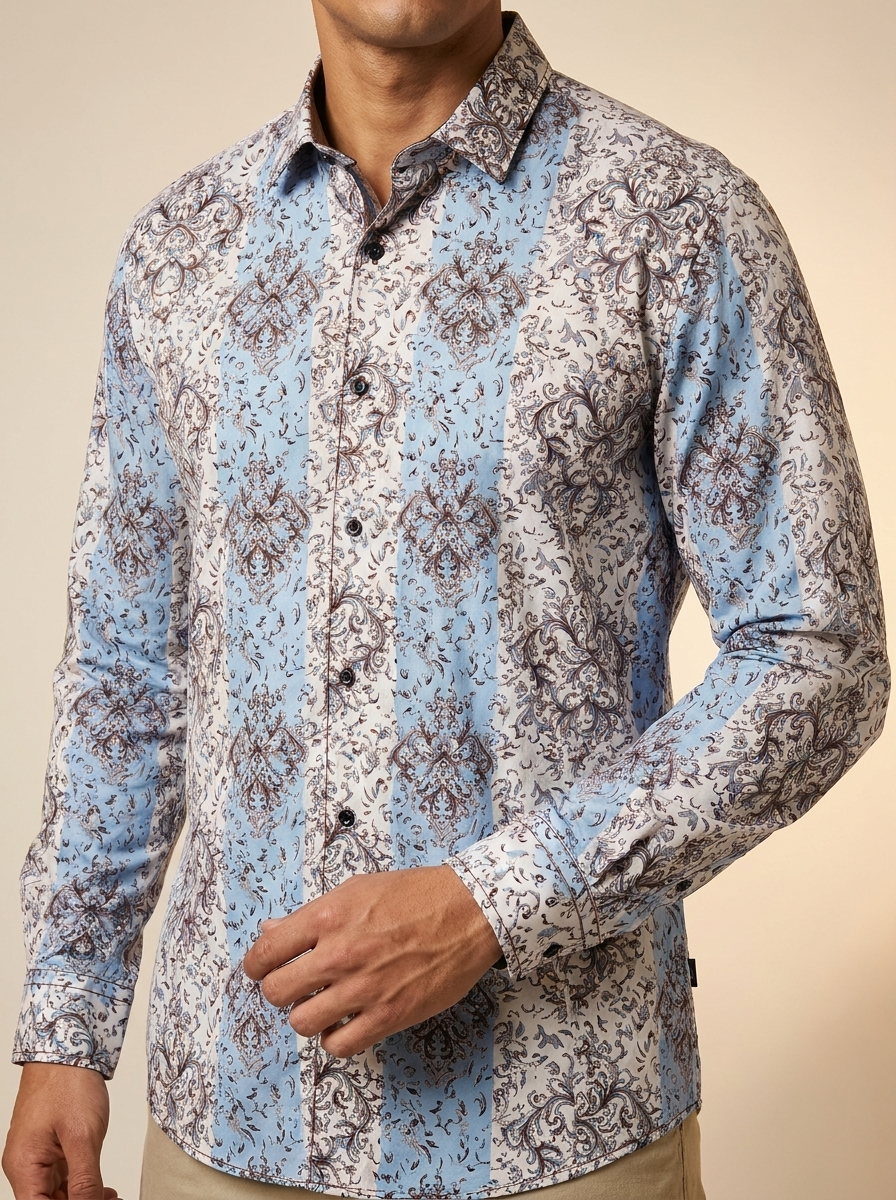 Barabas Paisley Scroll Print Long Sleeve Button-Down #B2680