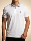 Modern Vaquero White Polo Shirt with Monogram Pattern Collar #BSP620