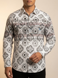 Lamasini Men's Aztec Geometric Print Pearl Snap Western Shirt  #LAM3039