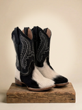 Tanner Mark Kids Black and White Cowhide Western Boots TMY205323