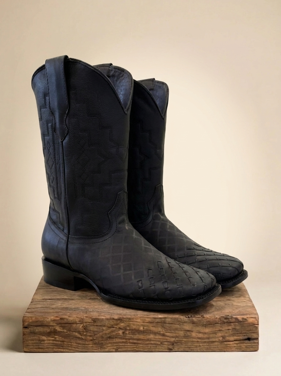 Silverton Men's Matte Black Basket Weave Western Boots #BC65101A