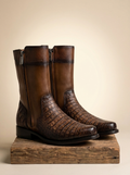 Franco Cuadra Hand-Burnished Caiman and Leather Side-Zip Boots #FC958