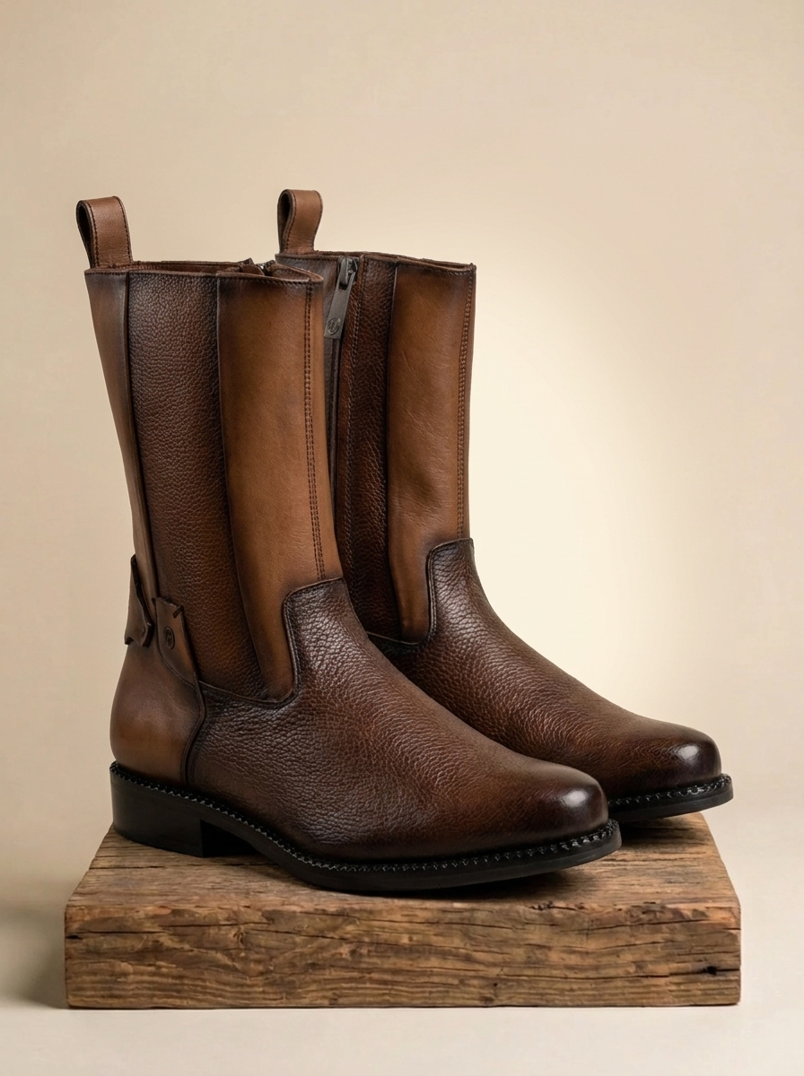 Franco Cuadra Boots #FC660 Handcrafted Two-Tone Pebbled Leather Zipper Boots