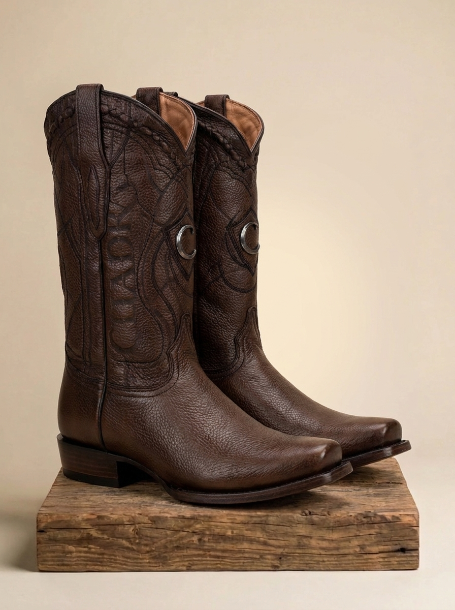 Cuadra Men's Pebble-Grain Dark Brown Leather Western Boot #CU801