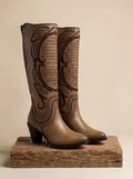 Tanner Mark Women's Tall Leather Western Boots with Perforated Overlay #CC241