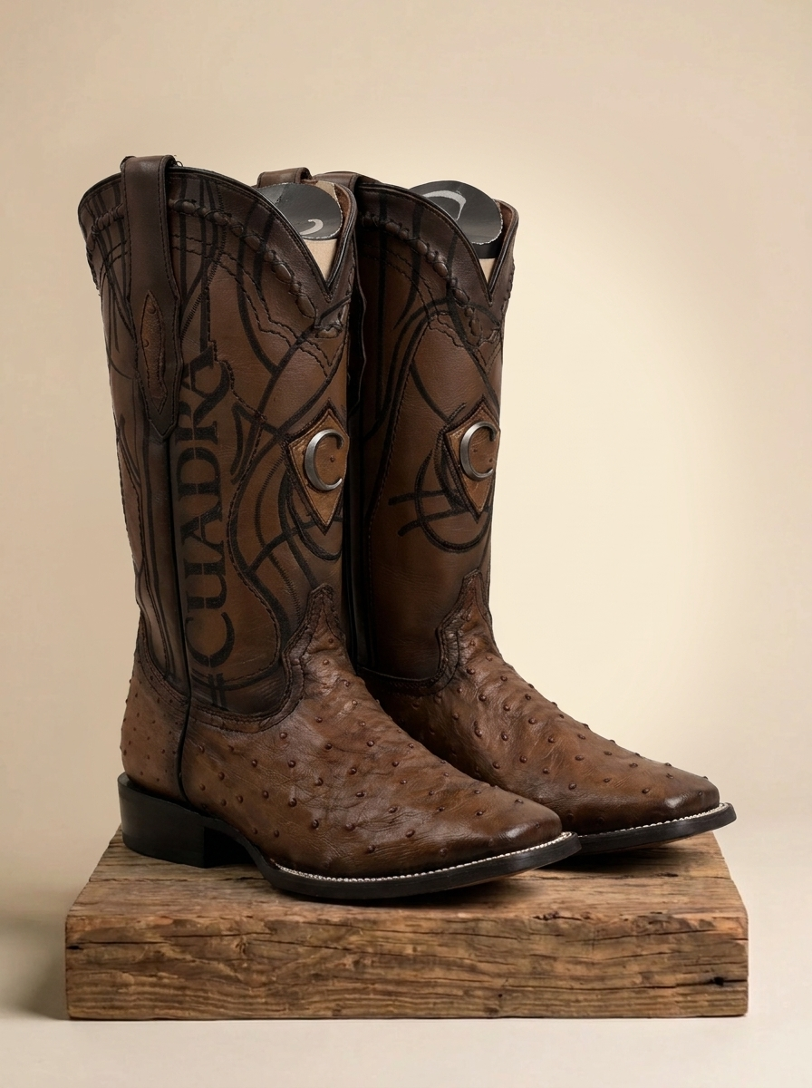Cuadra Ostrich Leather Western Boots #CU457 in Laser Brown