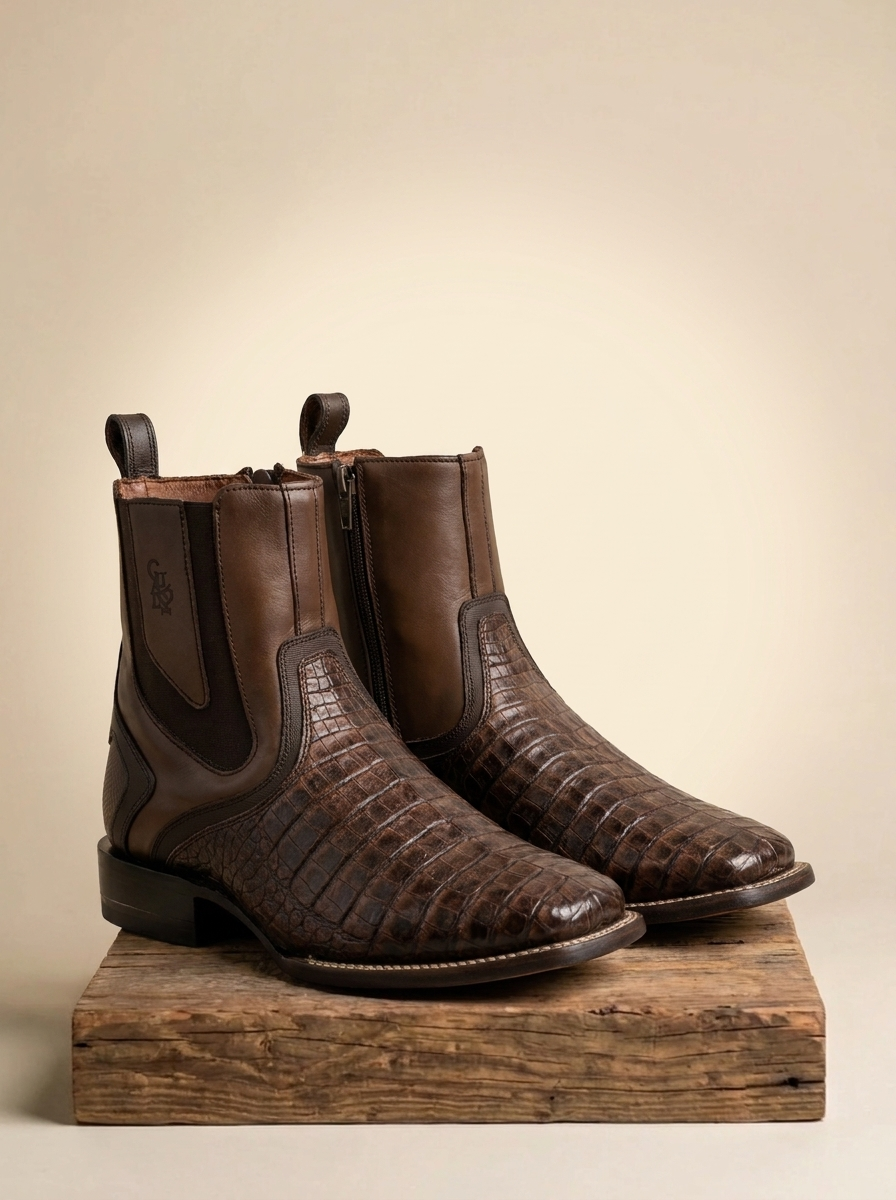 Cuadra Men's Handcrafted Caiman and Leather Chelsea Boots #CU892