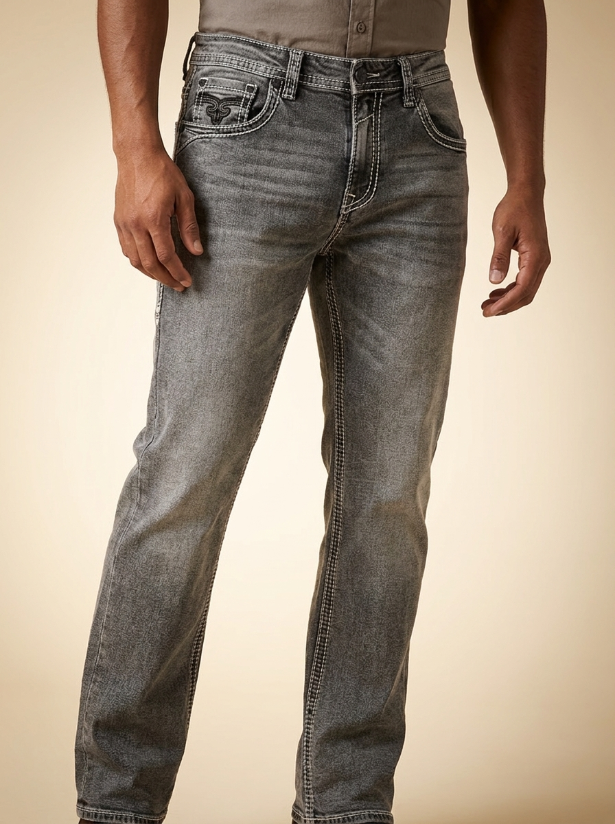 Heavy Stitch Relaxed Fit Western Denim Jeans #MJ102