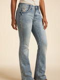 Women's Mid-Rise Bootcut Jeans with Embroidered Fleur-de-Lis Pockets #LJ101