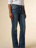 Women's Mid-Rise Bootcut Jeans with Crystal Embellished Pockets #EC-W036