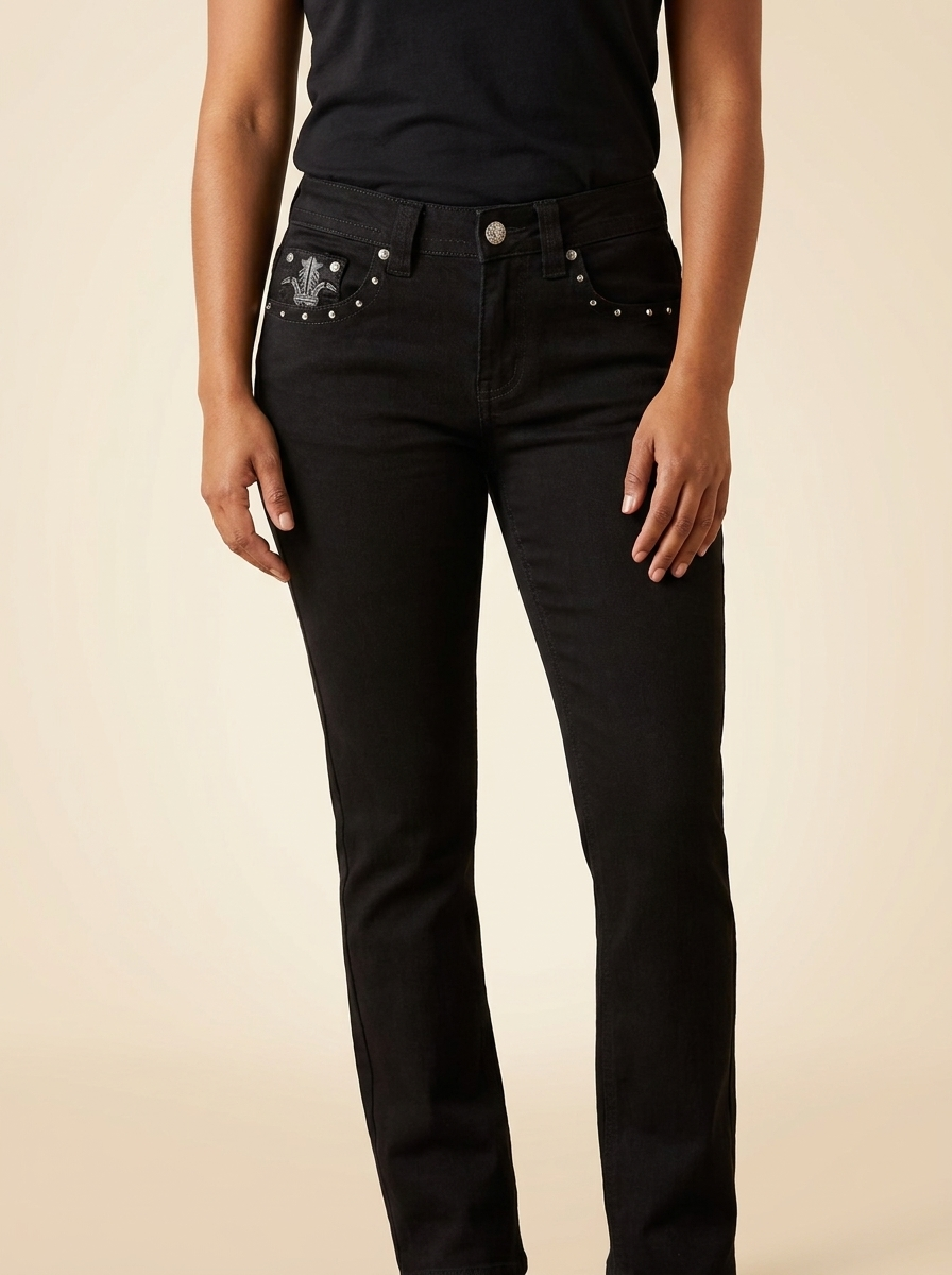 Women's Mid-Rise Bootcut Jeans with Embroidered Fleur-de-Lis Pockets #LJ101