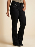 Women's Jet Black Bootcut Jeans with Rhinestone Pocket Accents #EC-U27