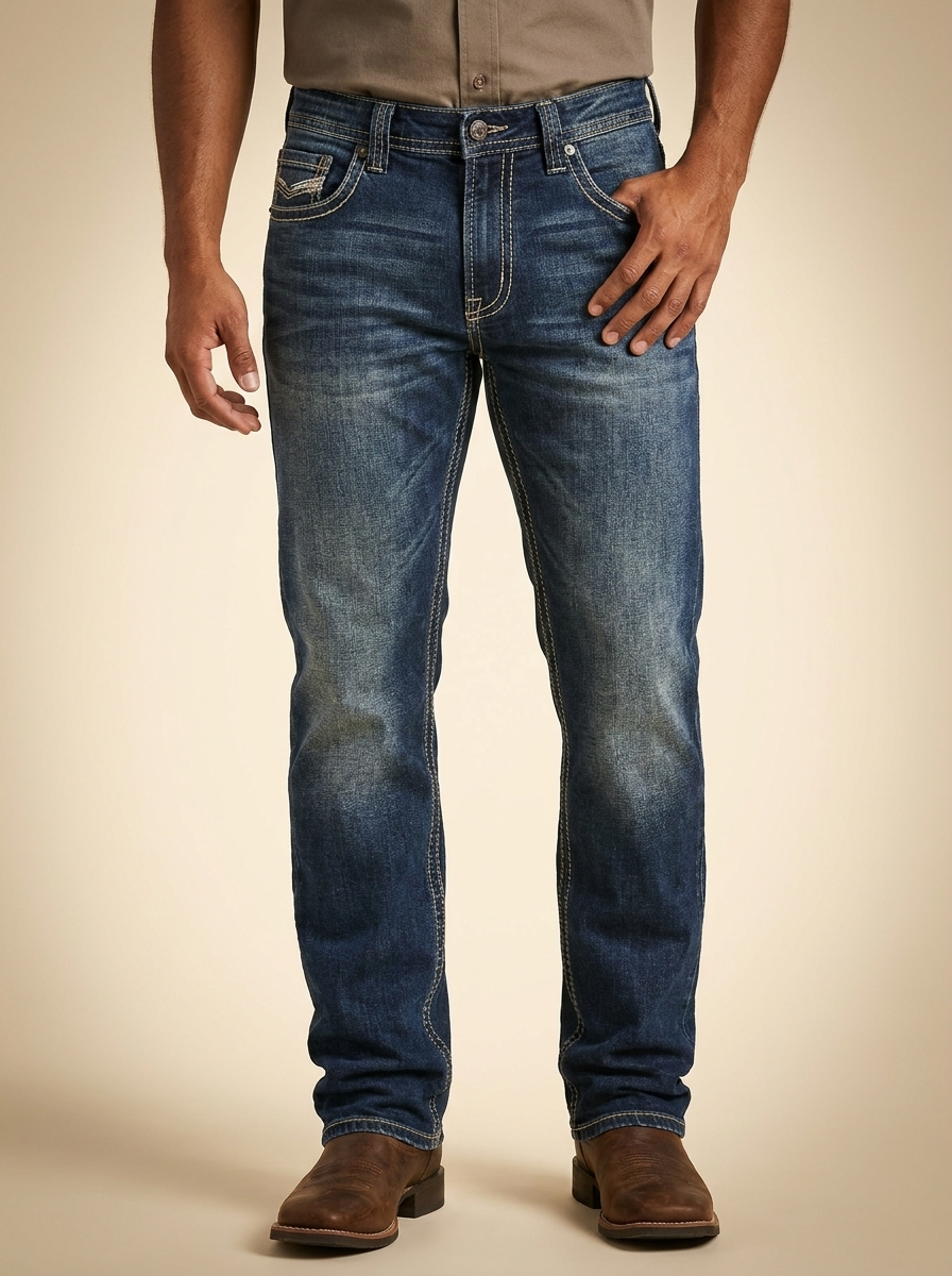 Men's Western Bootcut Jeans Contrast Stitching #MJ103