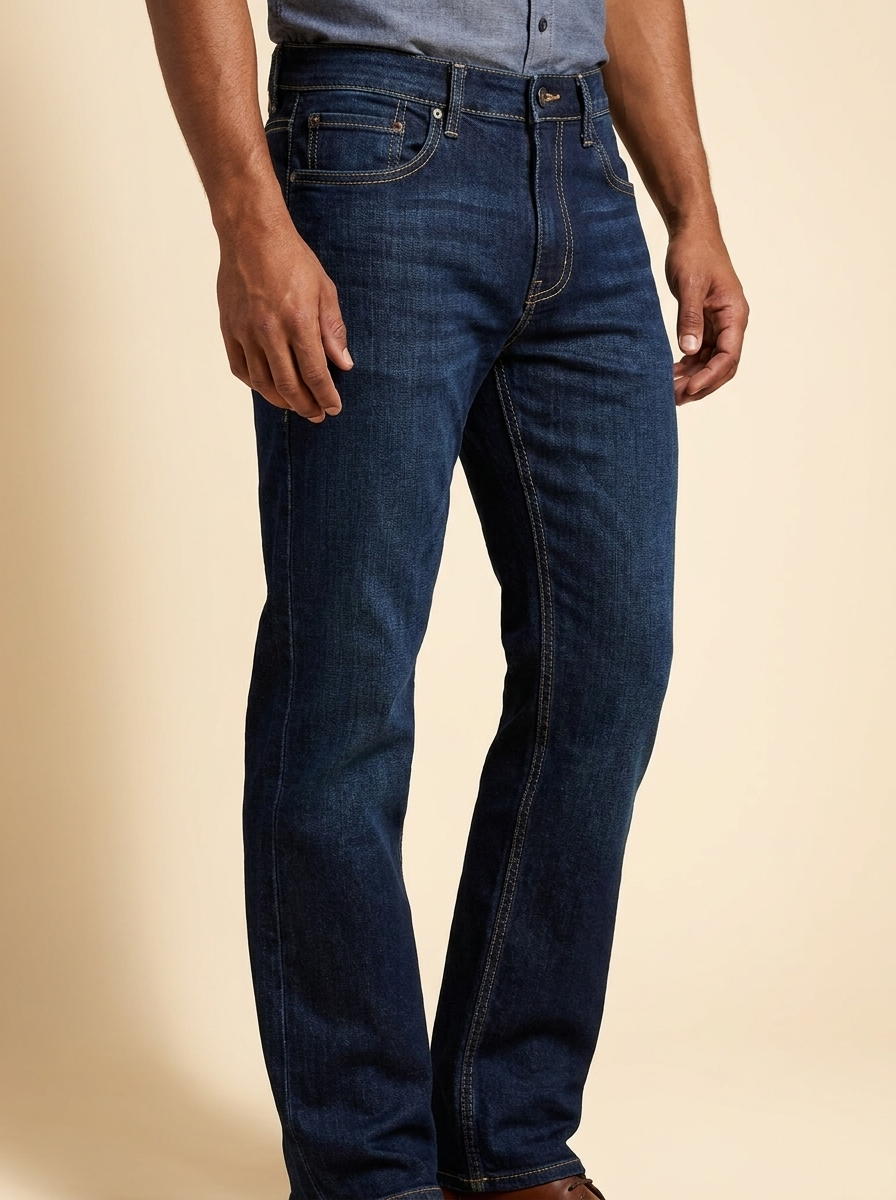 Relaxed Fit Dark Wash Western Denim Jeans #HNS-01