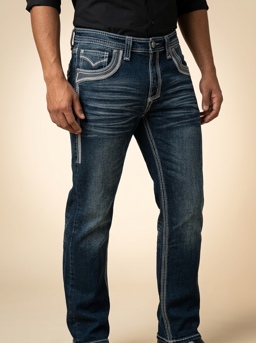 Western Bootcut Jeans #LAM26503 with Heavy Contrast Stitching