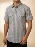 Geometric Stripe Short Sleeve Western Snap Shirt #128M/H25
