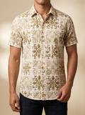 Vintage Mosaic Tile Print Short Sleeve Western Shirt #ESS928