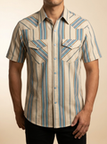 Men’s Short Sleeve Western Snap Shirt with Vertical Multi-Tone Stripes #277MH/25