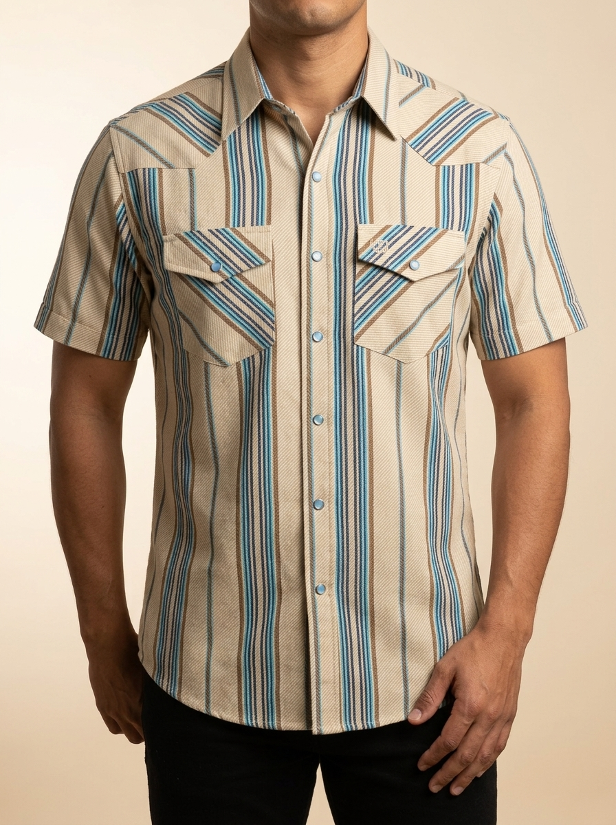 Men’s Short Sleeve Western Snap Shirt with Vertical Multi-Tone Stripes #277MH/25