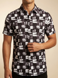 Men's Monochromatic Brushstroke Print Short Sleeve Western Shirt #ESS931