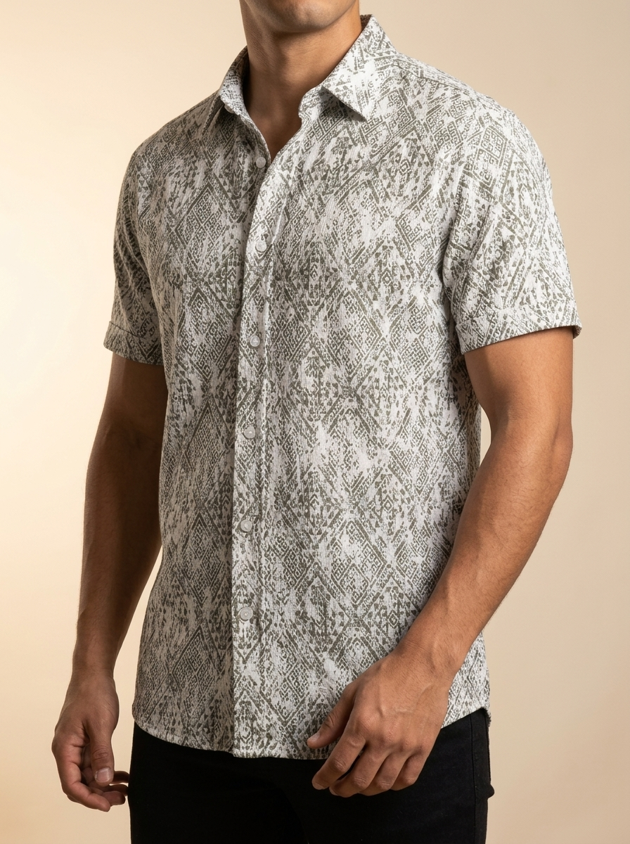 Geometric Tribal Print Short Sleeve Western Shirt #ESS930