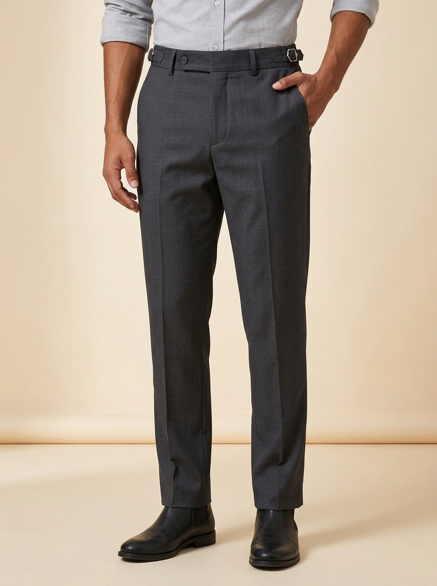 Wellington Side Tab Trousers Charcoal Grey #TC452
