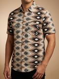 Short Sleeve Southwest Diamond Print Western Snap Shirt #HT1861BRBK