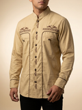 Men's Charro Style Shirt with Horseshoe Embroidery and Mandarin Collar #38