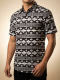 Men's Black and White Southwest Aztec Print Short Sleeve Western Shirt #HT2621BKAZ