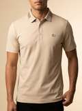 Modern Tan Performance Polo with Striped Collar Detail #BSP633