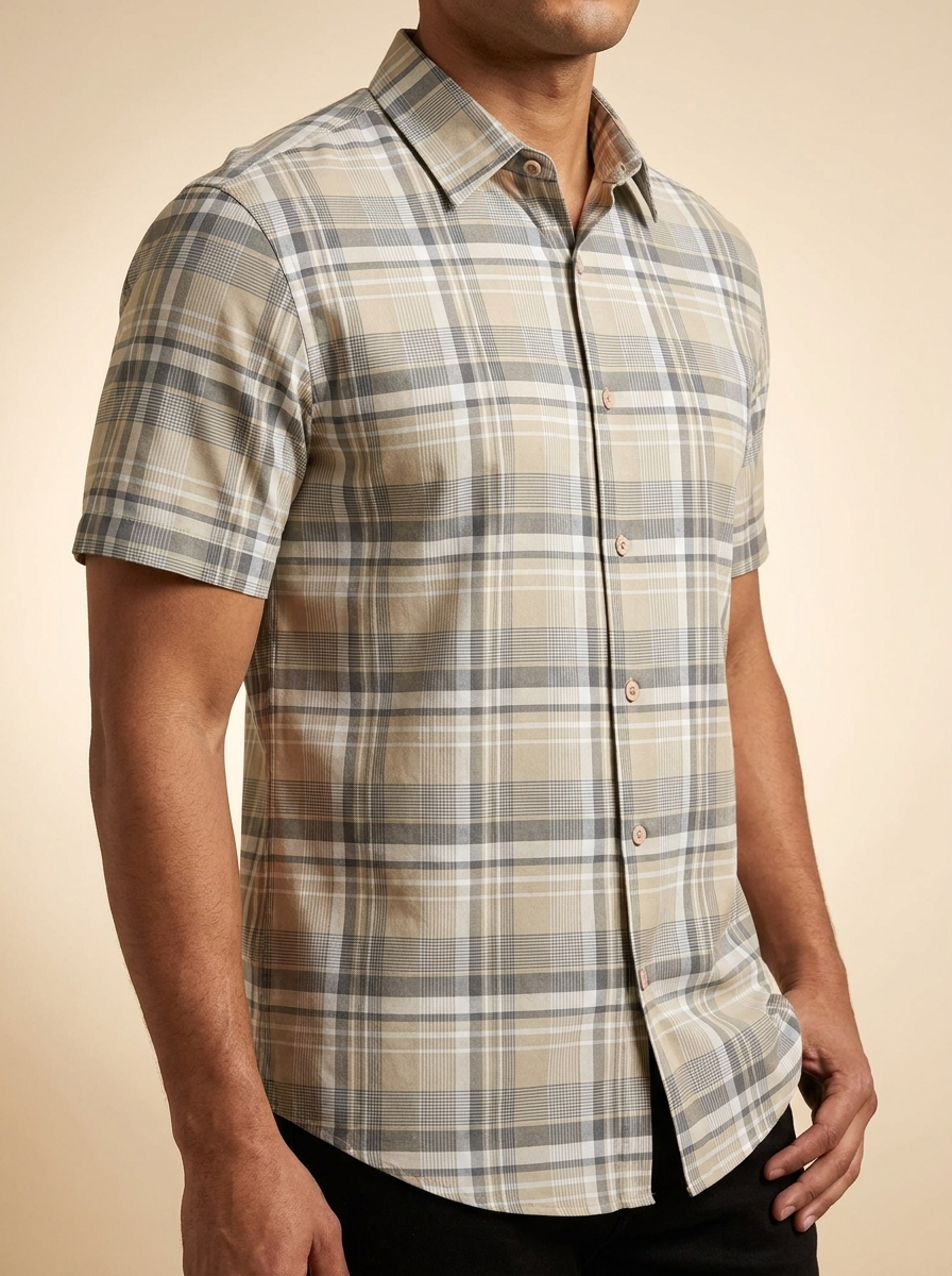 Short Sleeve Plaid Western Dress Shirt #BSS918