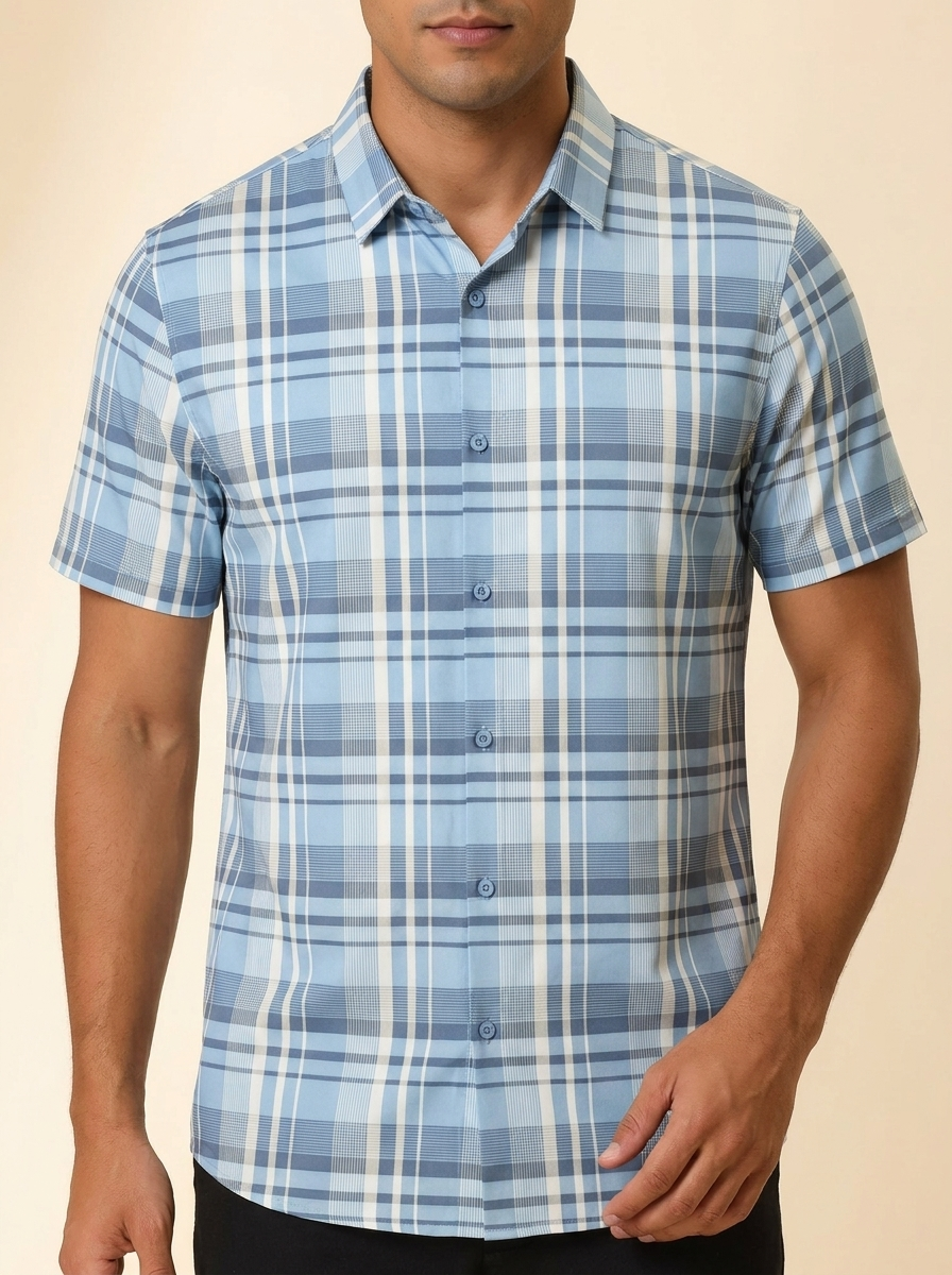 Short Sleeve Plaid Western Dress Shirt #BSS918