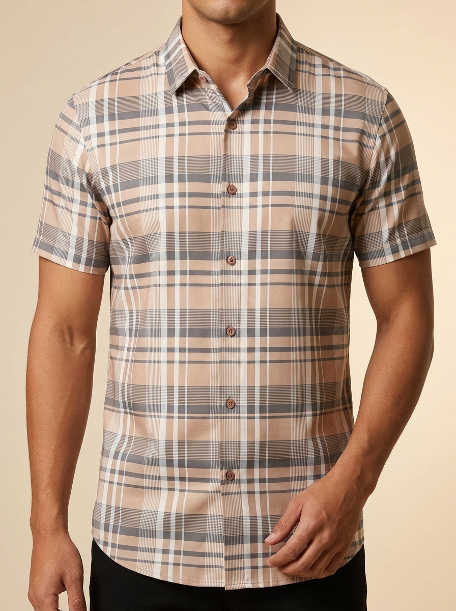 Short Sleeve Plaid Western Dress Shirt #BSS918