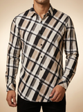 Modern Plaid Western Button-Down Shirt in Khaki and Black #ELS110