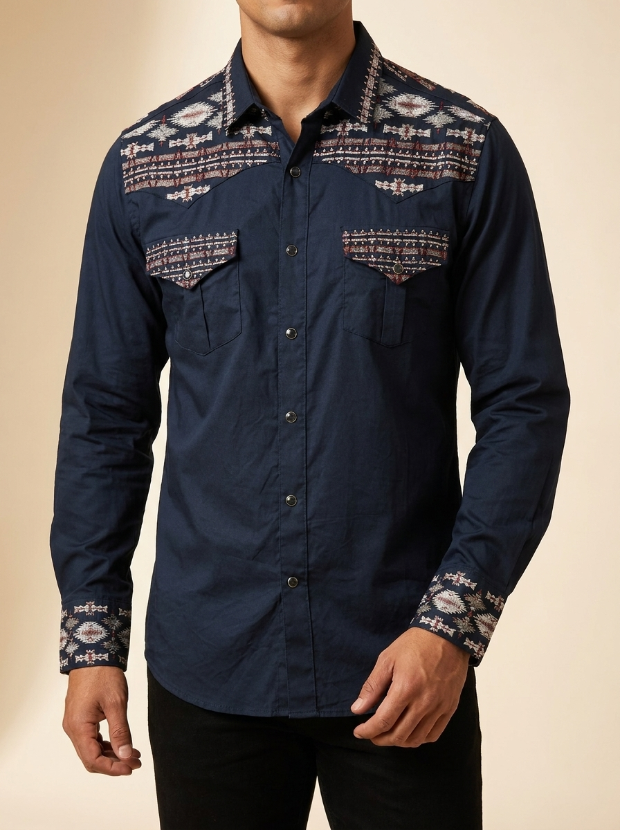 Western Snap Shirt with Southwest Pattern Yoke #LV2212