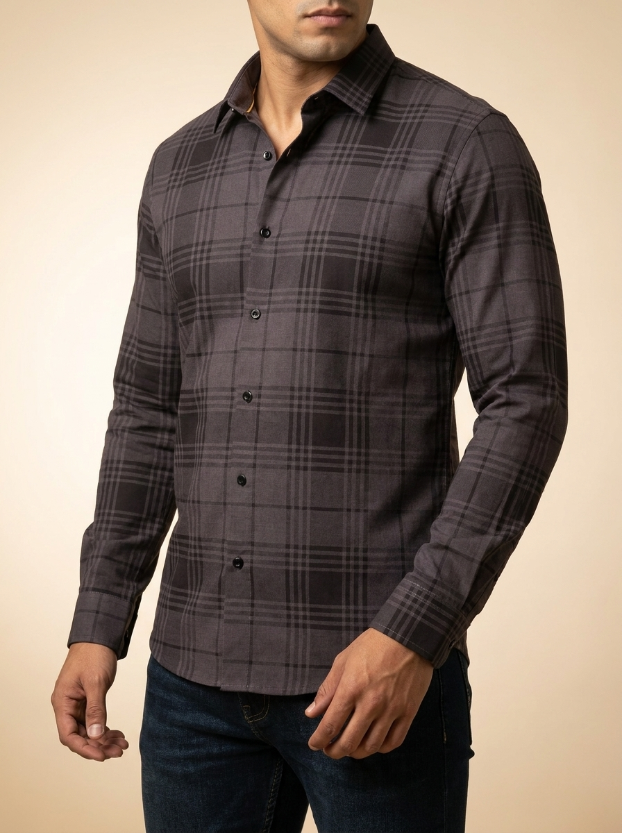 Modern Plaid Long Sleeve Western Shirt #B410