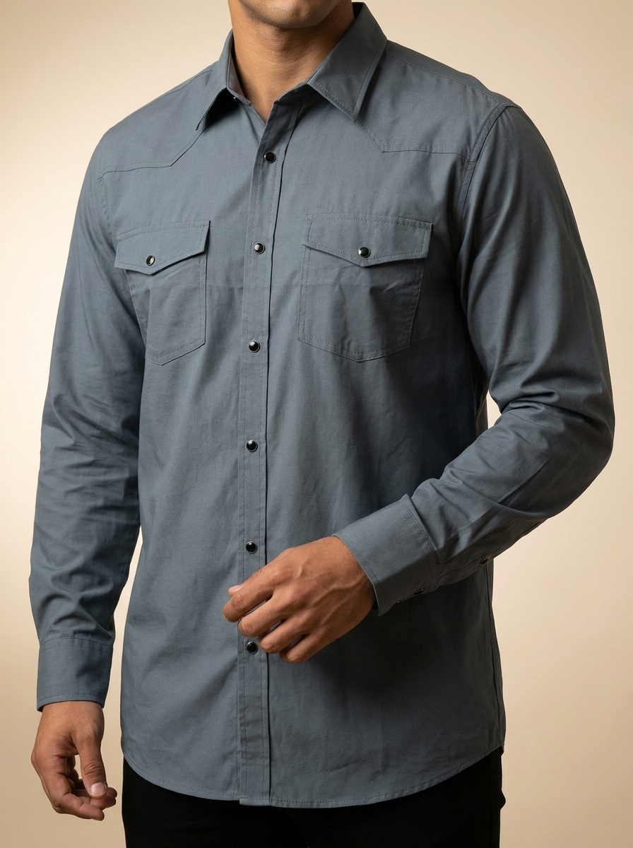 Classic Slate Grey Western Snap Shirt with Front Yokes #144