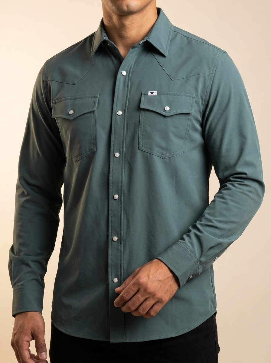 Modern Sage Performance Long Sleeve Western Snap Shirt #FSL1002334