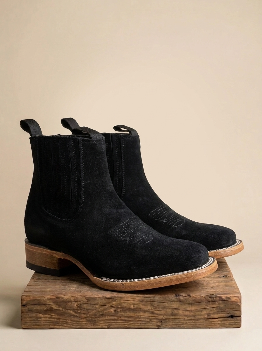 Kids JB Black Suede Western Chelsea Boots #2507
