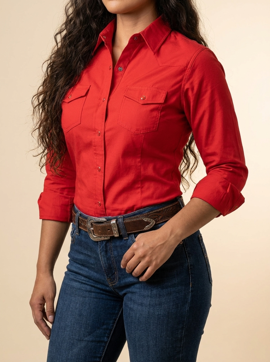 Women's Solid Western Snap Shirt with Front Yokes #1044