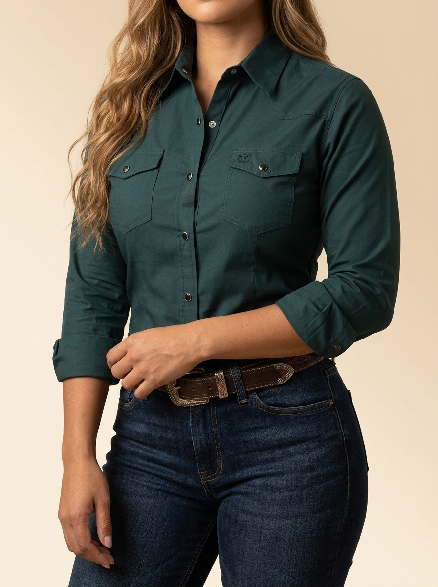 Women's Solid Western Snap Shirt with Front Yokes #1044