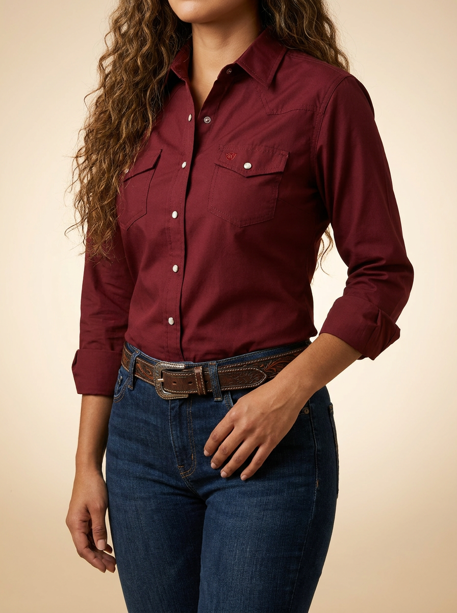 Women's Solid Western Snap Shirt with Front Yokes #1044