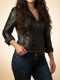 Women Leather Biker Jacket Black