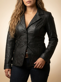 Women Crushed Leather Blazer