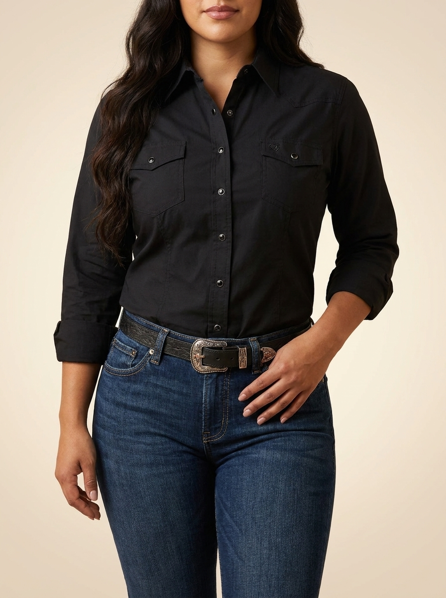 Women's Solid Western Snap Shirt with Front Yokes #1044