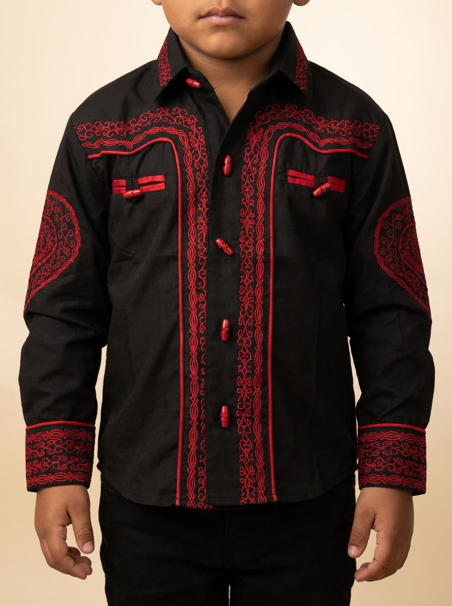 Kid White Western Gala Shirt with Intricate Embroidery#K009